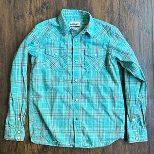 Ariat Blue Plaid boys size 10-12 Western Shirt (H20)